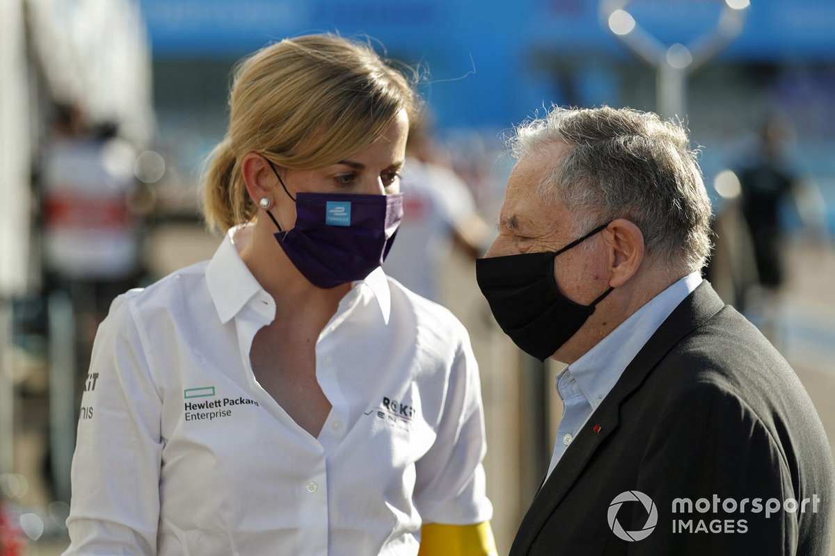 Susie Wolff, Team Principal, Venturi chats with Jean Todt, FIA President 