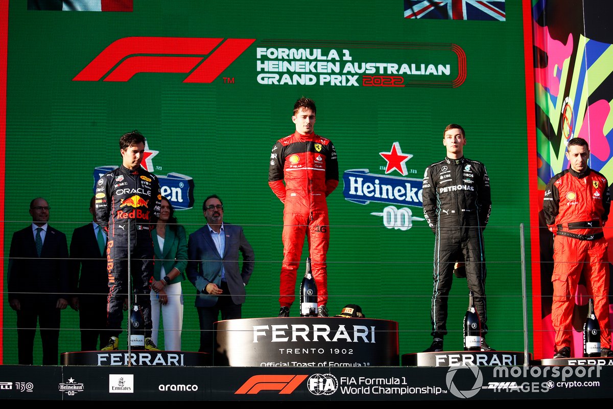 2022: 1. Charles Leclerc, 2. Sergio Pérez, 3. George Russell