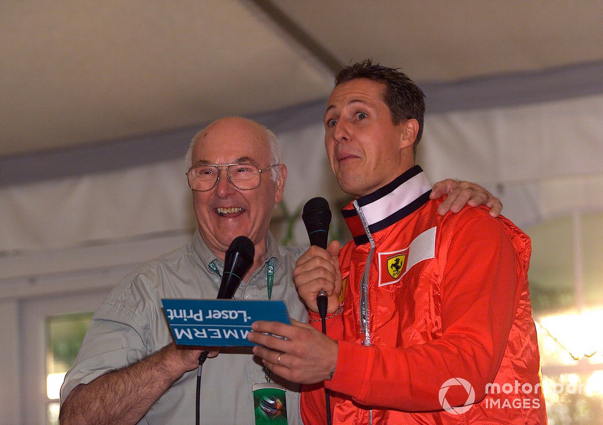 As Murray prepared to bow out of the commentary booth at the 2001 US Grand Prix, Schumacher led tributes in a special event that was attended by every notable figure in the paddock.
