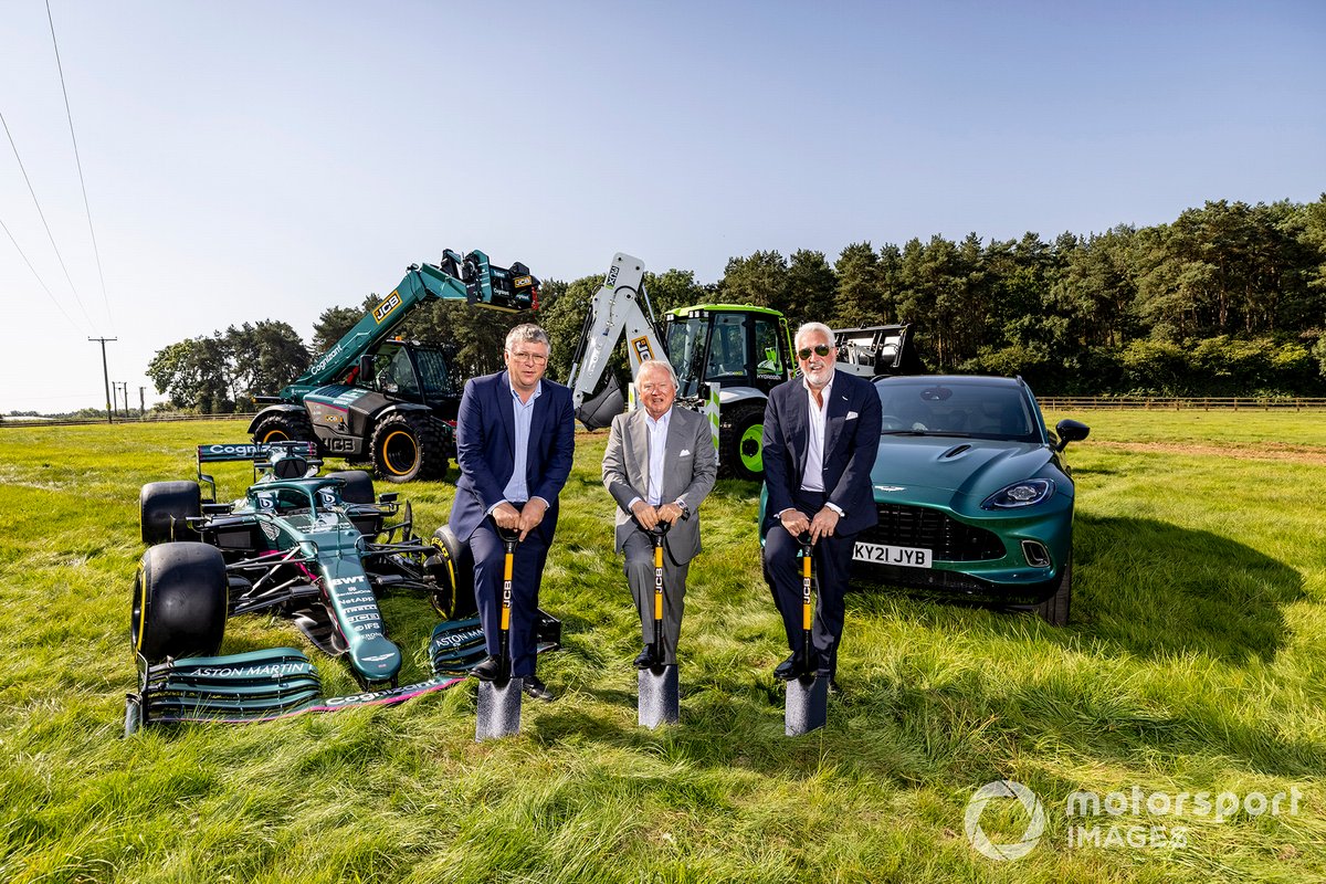 Otmar Szafnauer, Team Principal and CEO, Aston Martin F1, Anthony Bamford, chairman of JCB, and Lawrence Stroll, Owner, Aston Martin F1