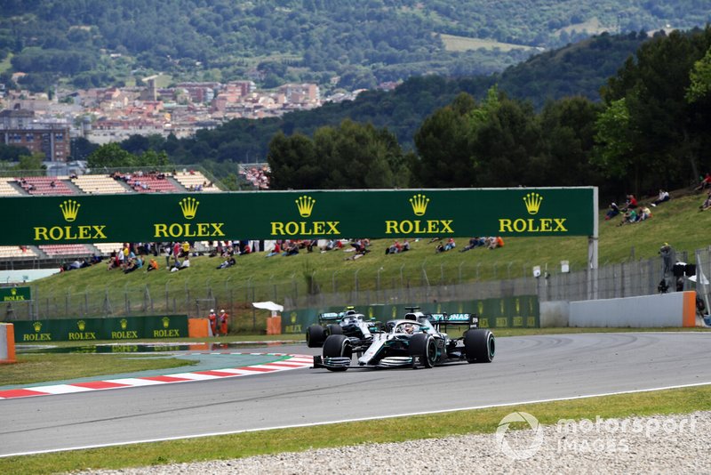 Lewis Hamilton, Mercedes AMG F1 W10, leads Valtteri Bottas, Mercedes AMG W10