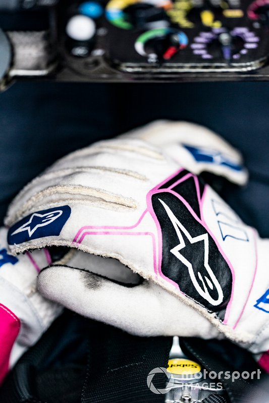 Gloved hands of Sergio Perez, Racing Point