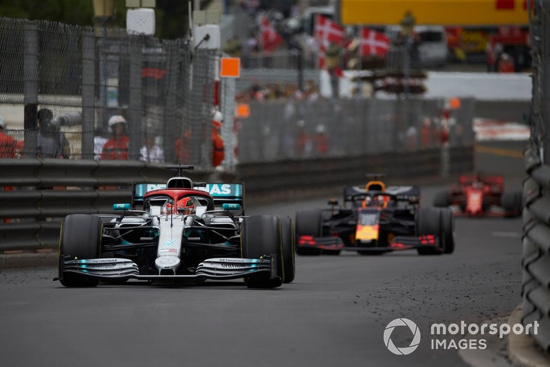 Lewis Hamilton, Mercedes AMG F1 W10, leads Max Verstappen, Red Bull Racing RB15