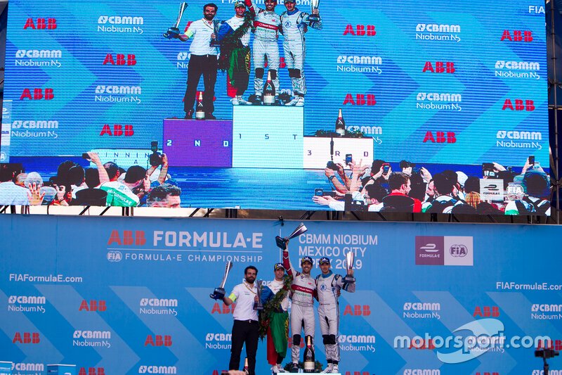 Podium: race winner Lucas Di Grassi, Audi Sport ABT Schaeffler, second placeAntonio Felix da Costa, BMW I Andretti Motorsports and third place, Edoardo Mortara Venturi Formula E