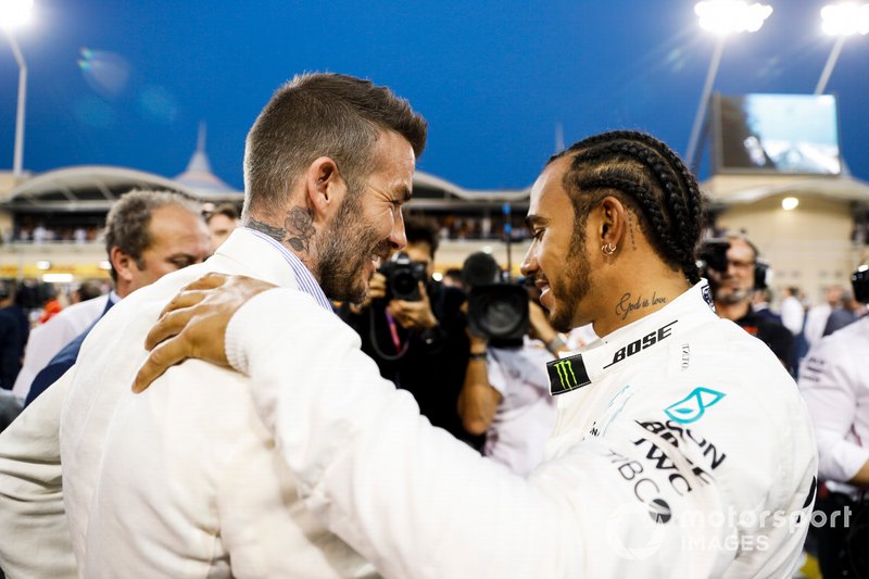 David Beckham, and Lewis Hamilton, Mercedes AMG F1 on the grid