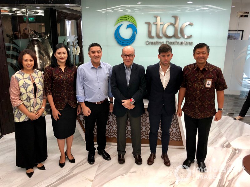 Indonesia Tourism Development Corporation (ITDC) President Director Abdulbar M Mansoer with Dorna CEO Carmelo Ezpeleta and Sporting Director Carlos Ezpeleta at the ITDC