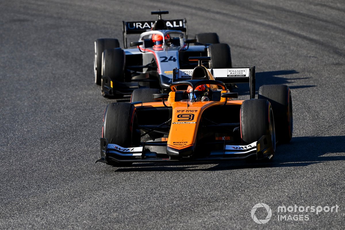 Jack Aitken, Campos Racing, precede Nikita Mazepin, Hitech Grand Prix