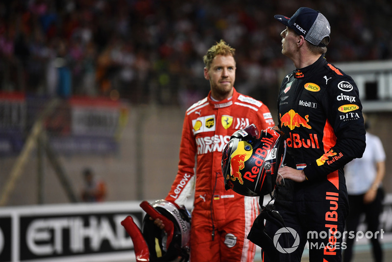 Sebastian Vettel, Ferrari y Max Verstappen, Red Bull Racing celebran Parc Ferme