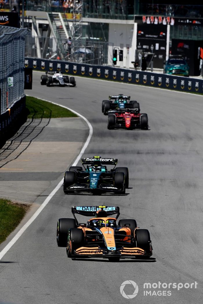 Lando Norris, McLaren MCL36, Sebastian Vettel, Aston Martin AMR22, Charles Leclerc, Ferrari F1-75, Lance Stroll, Aston Martin AMR22