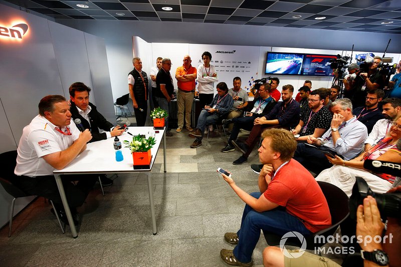 Zak Brown, Executive Director, McLaren, and Toto Wolff, Executive Director (Business), Mercedes AMG