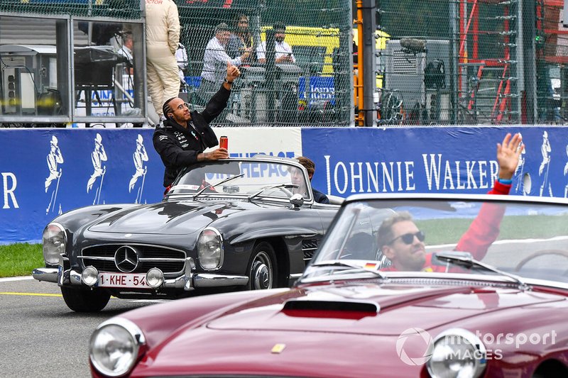 Lewis Hamilton, Mercedes AMG F1, Sebastian Vettel, Ferrari, on the drivers parade