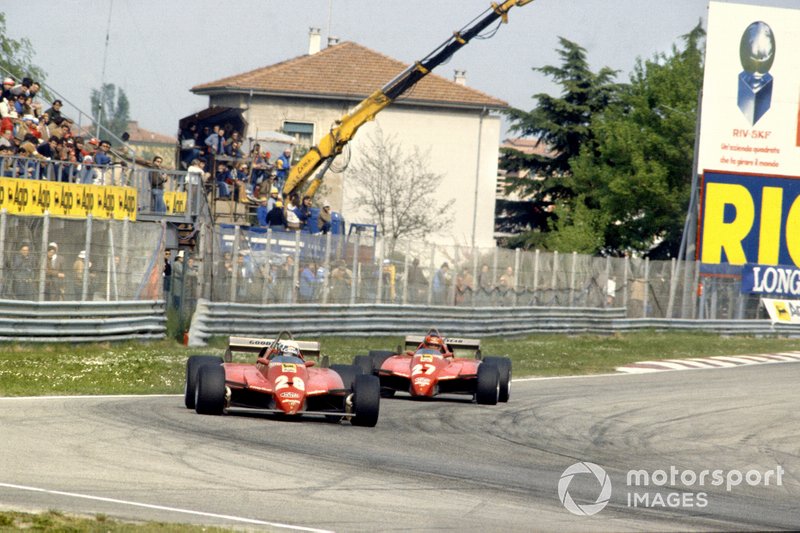 Didier Pironi, Ferrari 126C2, leads Gilles Villeneuve, Ferrari 126C2