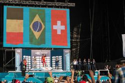 Podium : le vainqueur Lucas di Grassi, ABT Schaeffler Audi Sport, le deuxième Jérôme d'Ambrosio, Dragon Racing, et le troisième Sébastien Buemi, Renault e.Dams