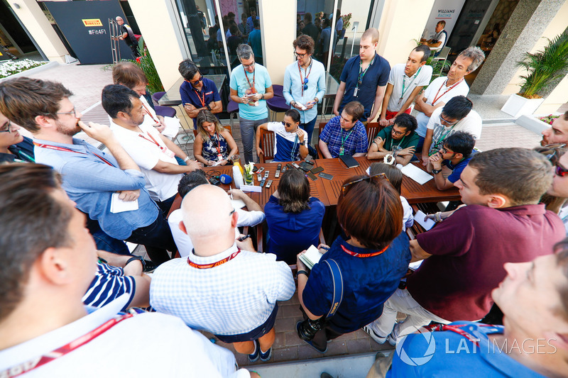 Felipe Massa, Williams, talks to the media