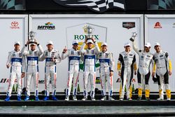 GTLM podium: first place Ryan Briscoe, Richard Westbrook, Scott Dixon, Chip Ganassi Racing, second p