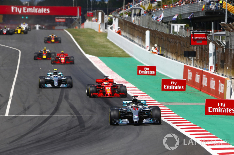 Lewis Hamilton, Mercedes AMG F1 W09, Sebastian Vettel, Ferrari SF71H, Valtteri Bottas, Mercedes AMG F1 W09 y Kimi Raikkonen, Ferrari SF71H