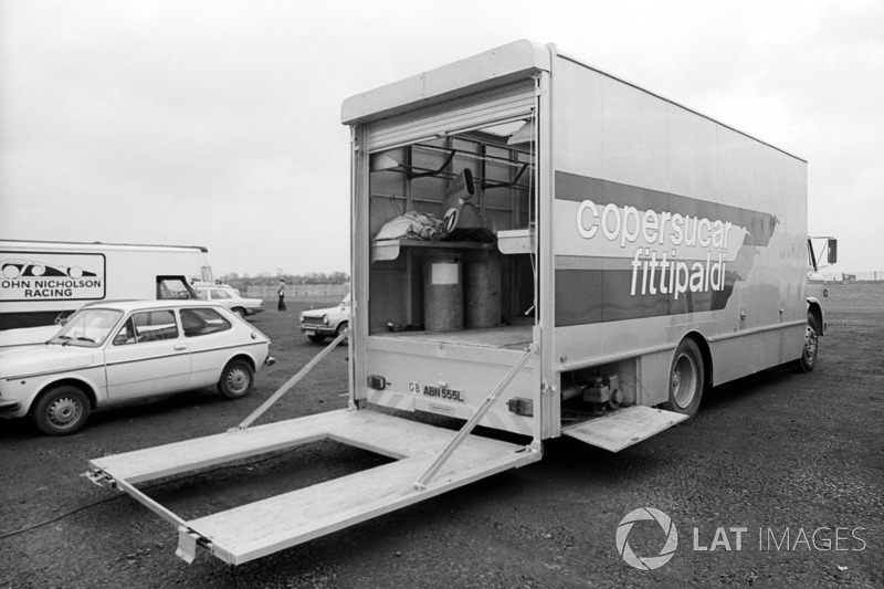 The Copersucar Fittipaldi transporter in the paddock