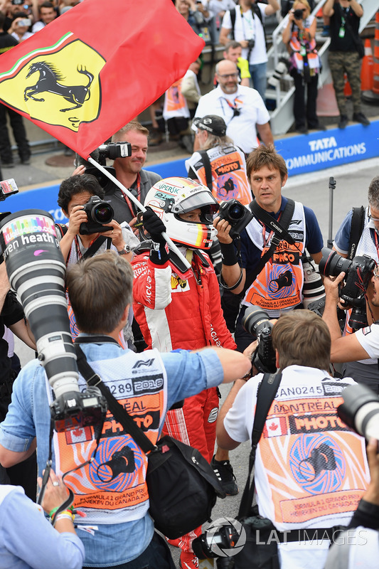 Race winner Sebastian Vettel, Ferrari celebrates in parc ferme