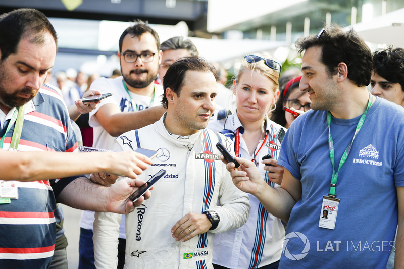 Felipe Massa, Williams, talks after his final home grand prix