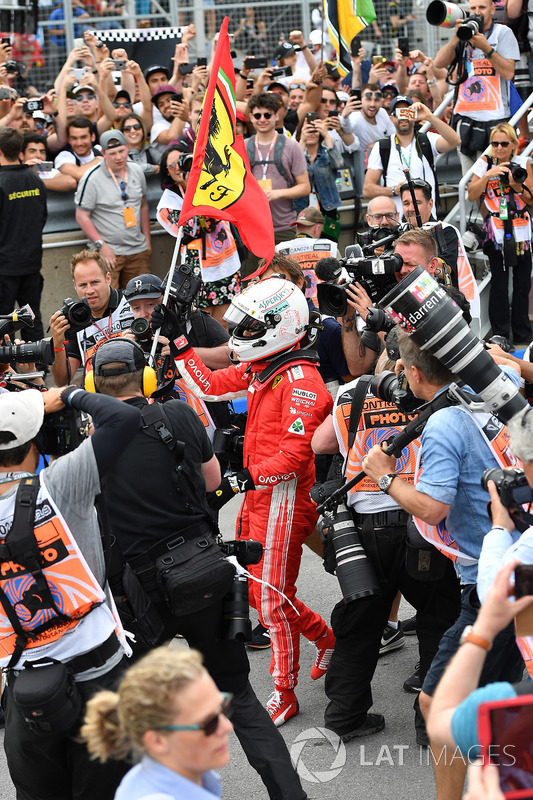 Race winner Sebastian Vettel, Ferrari celebrates in parc ferme
