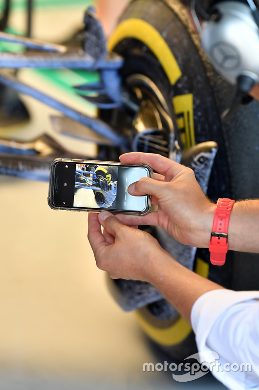 Mercedes-AMG F1 W09 front suspension detail with aero paint on a camera phone