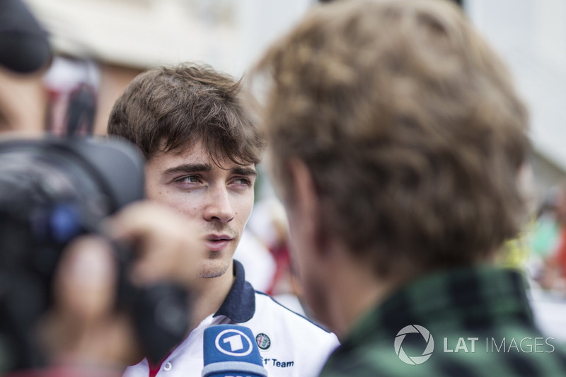 Charles Leclerc, Sauber talks with the media