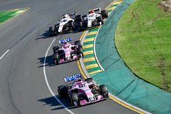 Sergio Perez, Force India VJM11 leads Esteban Ocon, Force India VJM11