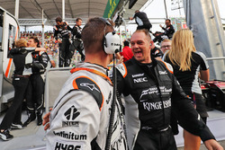 The Sahara Force India F1 Team celebrate third position for Sergio Perez, Sahara Force India F1 at the end of the race