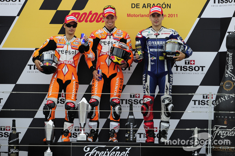 Podio: 1º Casey Stoner, 2º Dani Pedrosa, 3º Jorge Lorenzo