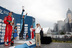 Podium: Race winner Sébastien Buemi, Renault e.Dams; second place Lucas di Grassi, ABT Schaeffler Audi Sport; third place Nick Heidfeld, Mahindra Racing