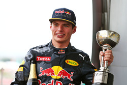 Max Verstappen, Red Bull Racing celebrates his second position on the podium