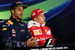 (L to R): Daniel Ricciardo, Red Bull Racing and Kimi Raikkonen, Ferrari in the FIA Press Conference