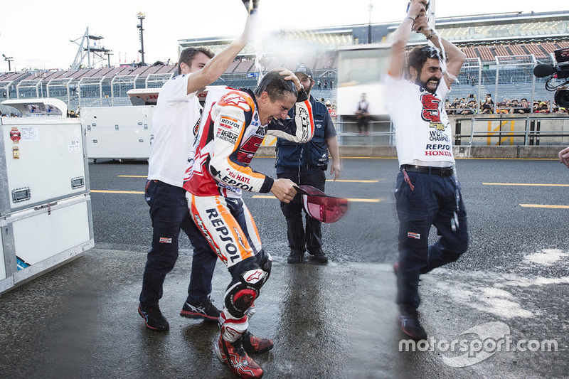 Race winner Marc Marquez, Repsol Honda Team celebrates with his team