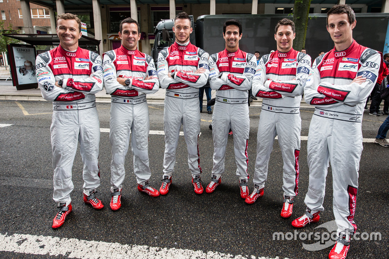 #7 Audi Sport Team Joest Audi R18: Marcel Fassler, Andre Lotterer, Benoit Tréluyer, #8 Audi Sport Team Joest Audi R18 e-tron quattro: Lucas di Grassi, Loic Duval, Oliver Jarvis