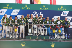 Overall podium: winners Timo Bernhard, Earl Bamber, Brendon Hartley, Porsche Team, second place Ho-P