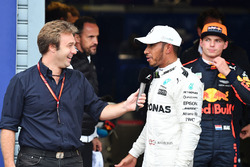 Pole sitter Lewis Hamilton, Mercedes AMG F1 talks, Davide Valsecchi, Sky Italia in parc ferme