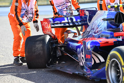 The damaged car of race retiree Carlos Sainz Jr., Scuderia Toro Rosso STR12
