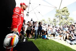 Sebastian Vettel, Ferrari, poses for photographers