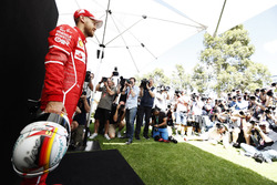 Sebastian Vettel, Ferrari, poses for photographers