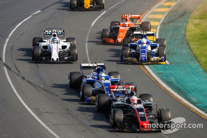 Kevin Magnussen, Haas F1 Team VF-17, Marcus Ericsson, Sauber C36, Antonio Giovinazzi, Sauber C36, Stoffel Vandoorne, McLaren MCL32, Lance Stroll, Williams FW40, y Jolyon Palmer, Renault Sport F1 Team RS17