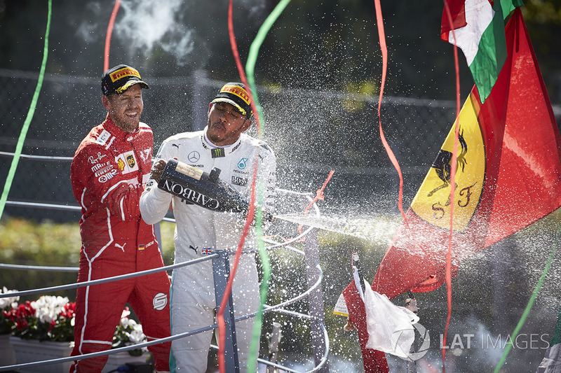 1. Lewis Hamilton, Mercedes AMG F1; 3. Sebastian Vettel, Ferrari