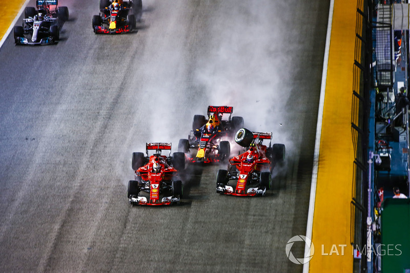 Sebastian Vettel, Ferrari SF70H, Max Verstappen, Red Bull Racing RB13, Kimi Raikkonen, Ferrari SF70H, start kazası