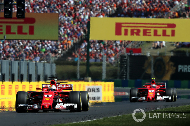 Race winner Sebastian Vettel, Ferrari SF70-H, second place Kimi Raikkonen, Ferrari SF70-H