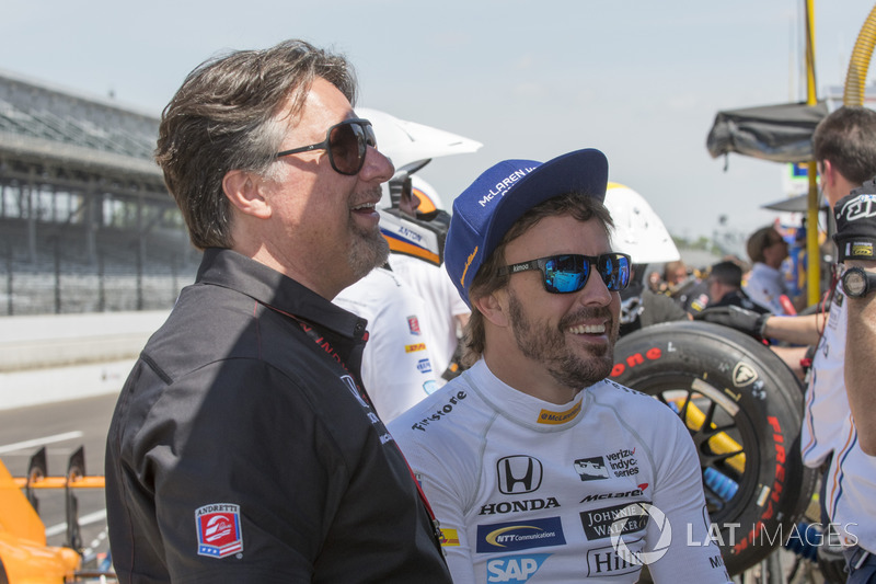 Fernando Alonso, Andretti Autosport Honda with team owner Michael Andretti