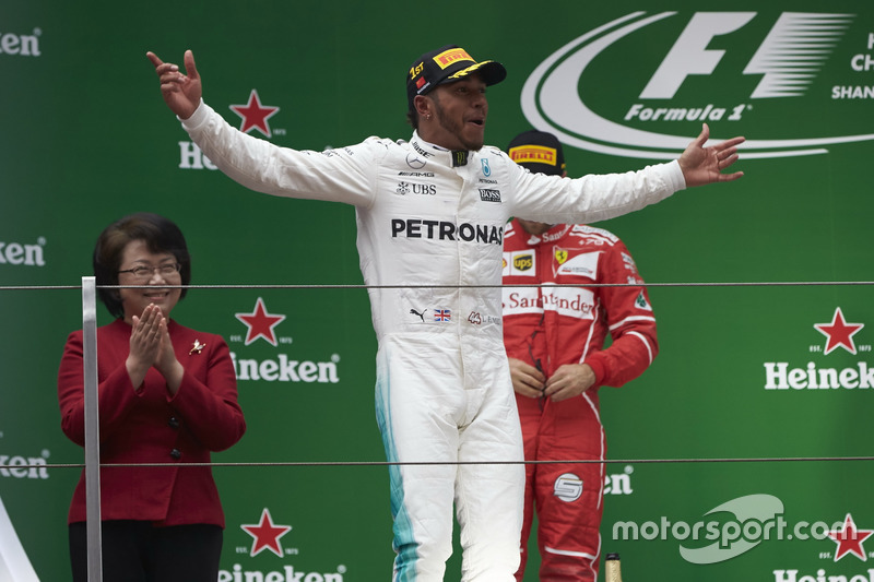 Lewis Hamilton, Mercedes AMG, on the podium