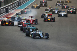 Lewis Hamilton, Mercedes AMG F1 W07 Hybrid leads at the start of the race