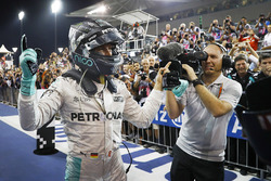 Second place and world champion Nico Rosberg, Mercedes AMG F1, celebrates in Parc Ferme