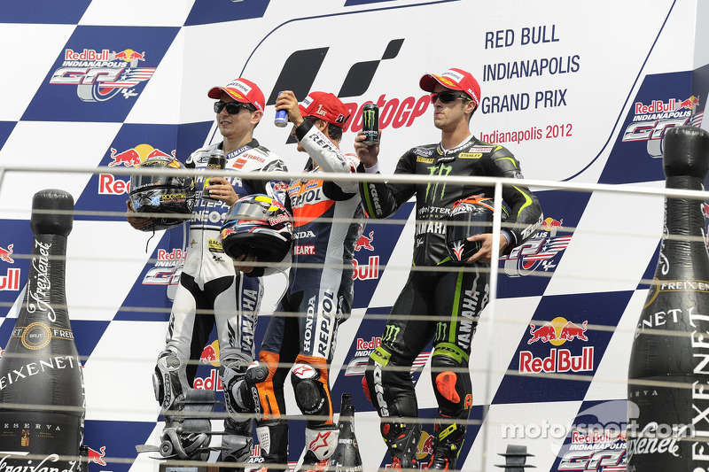 Podium: race winner Dani Pedrosa, Repsol Honda Team, second place Jorge Lorenzo, Yamaha Factory Racing, third place Andrea Dovizioso, Yamaha Tech 3