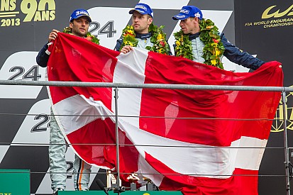 Aston Martin's Mücke third on the podium at Le Mans in the GTE Pro class