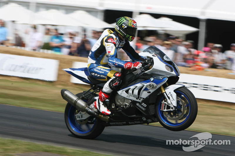 Chaz Davies rides the BMW HP4 at Goodwood